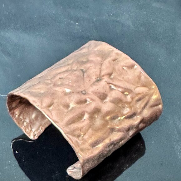 Solid Copper Cuff Bracelet Brutalist Modernist Handmade Statement Rustic Crinkle - Picture 7 of 13